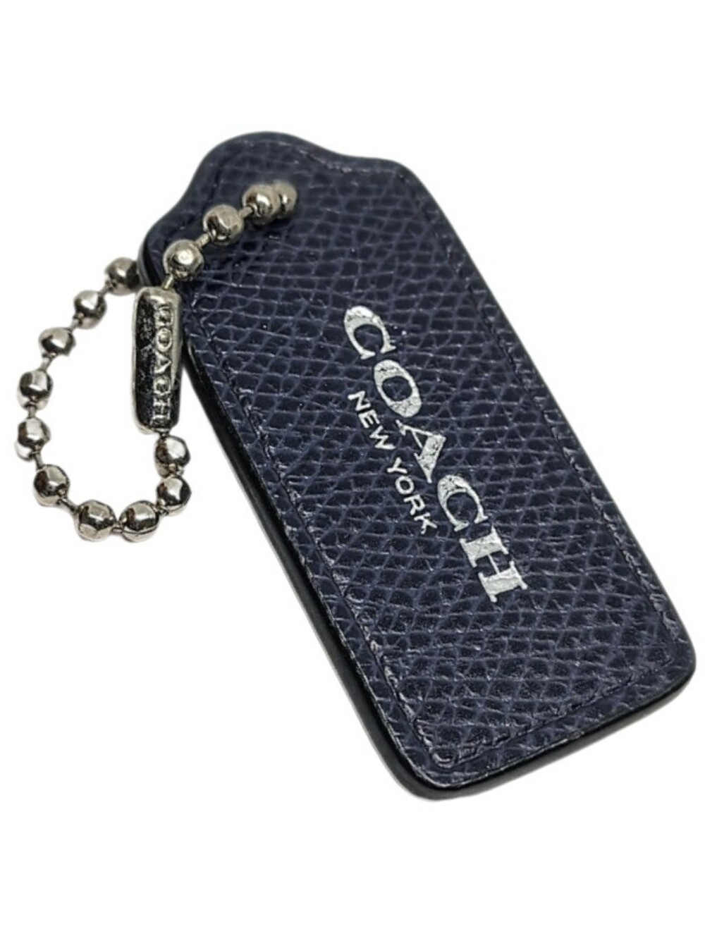 🌃 Coach 2.25" Midnight Blue Pebbled Leather Hangtag Bag Fob Charm Keychain RARE